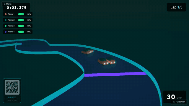 Joystick Jammers gameplay with cars racing on the shared host screen